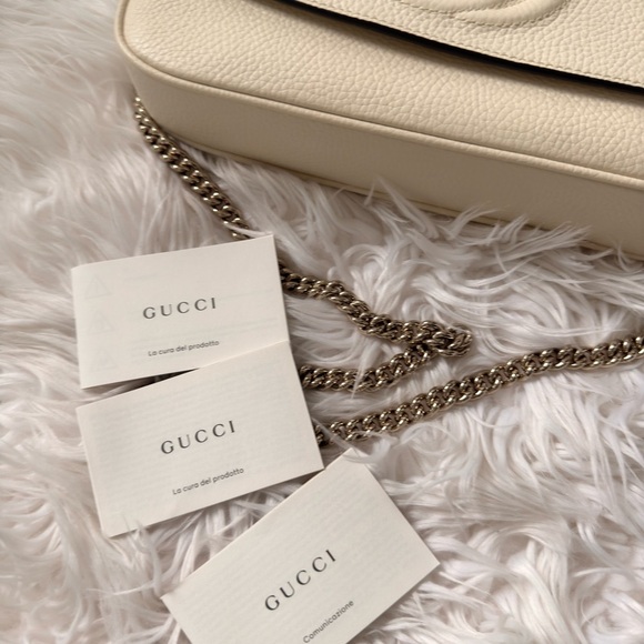 NEW Gucci Soho Off White Leather‎ Handbag Crossbody Clutch Ivory Made in Italy - Picture 13 of 16